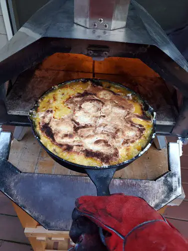 Baking peach cobbler in an Ooni Pro gas pizza oven