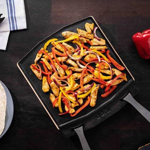 Ooni double sided cast iron skillet with two removable handles