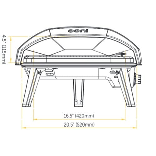 Ooni Koda 16 portable outdoor pizza oven dimensions from front view