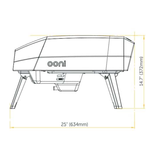 Ooni Koda 16 portable outdoor pizza oven dimensions from side view