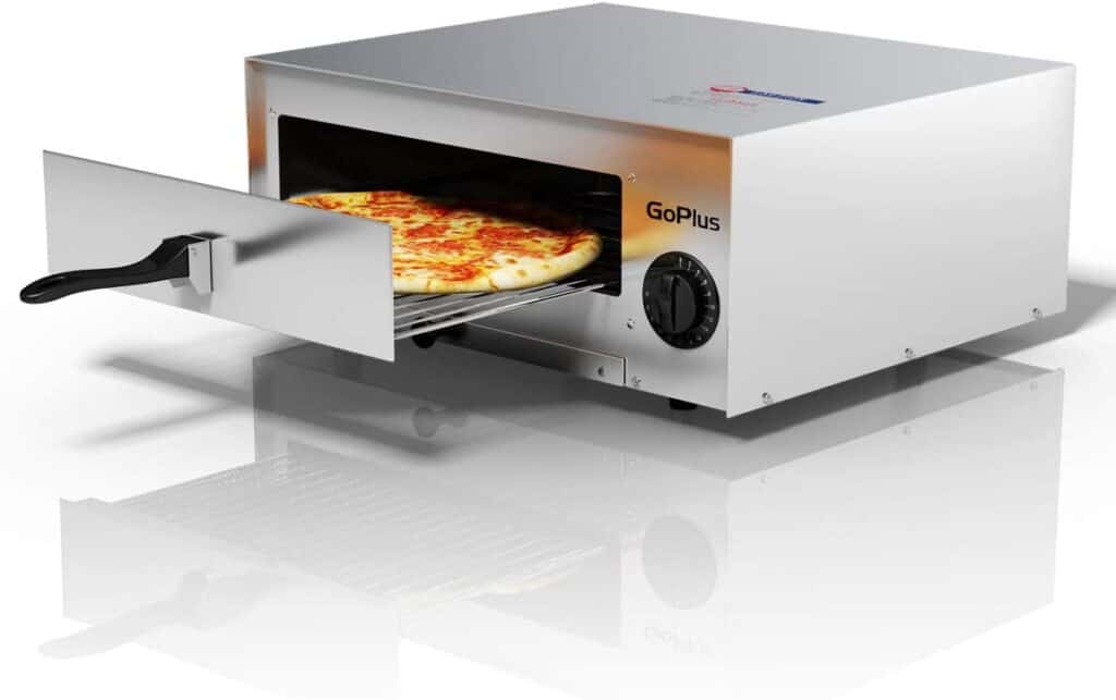 This HappyGrill electric oven rapidly cooks pizza. It can cook most 12-inch pizzas in less than 15 minutes.