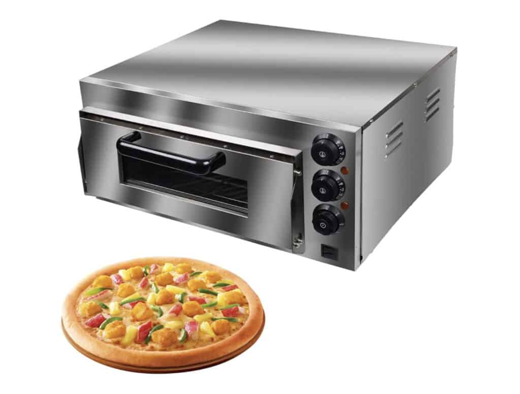 The ZXMT Commercial Pizza Oven is a well-made pizza oven with stainless steel and heat-resistant plastic. It can accommodate 14-inch pizzas, large pretzels, nachos, and other snack foods.